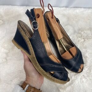 Patrizia by Spring Step Womens Navy Blue Snakeskin Wedge Slingback Sandals 41